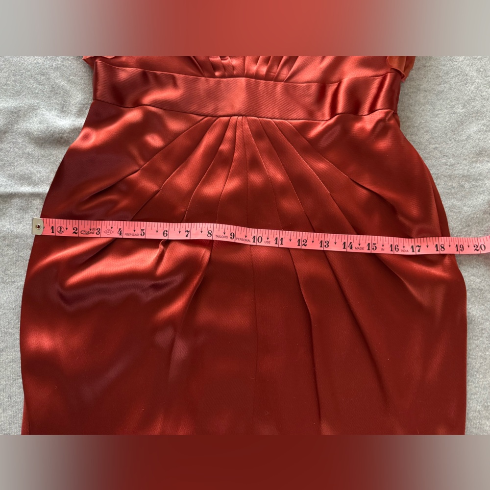A.B.S. Allen Schwartz Copper Satin Pleated Cocktail Dress Size 6 Wedding Formal - Picture 12 of 13